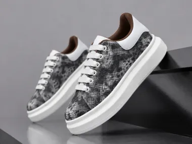Adidasi barbati casual, albi cu imprimeu 089