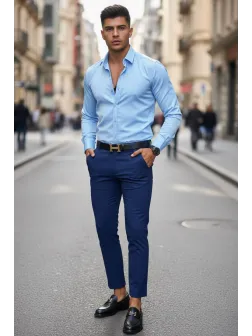 Pantaloni barbati eleganti albastri 13555