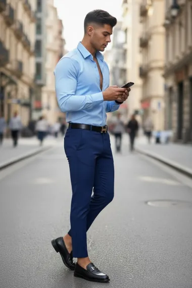Pantaloni barbati eleganti albastri 13555