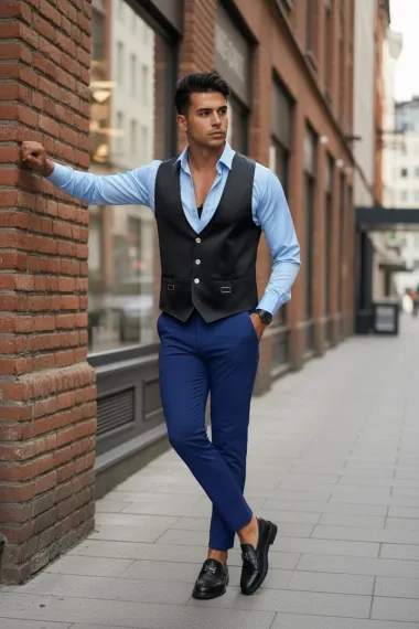 Pantaloni barbati eleganti albastri 13555
