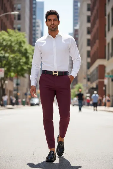 Pantaloni barbati eleganti regular fit grena B1734 U3