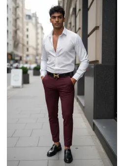 Pantaloni barbati eleganti regular fit grena B1734 U3