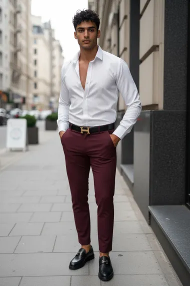 Pantaloni barbati eleganti regular fit grena B1734 U3