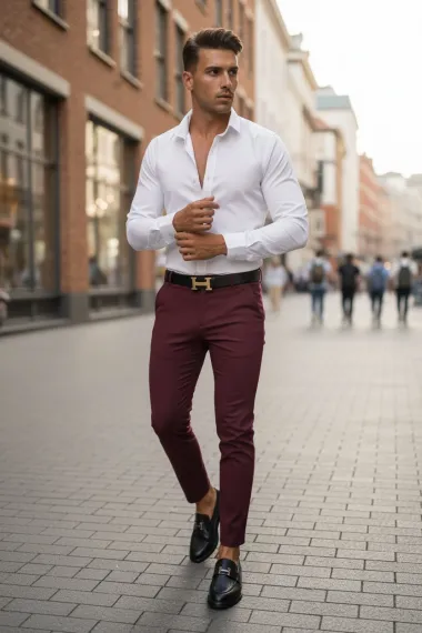 Pantaloni barbati eleganti regular fit grena B1734 U3