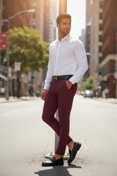 Pantaloni barbati eleganti regular fit grena B1734 U3