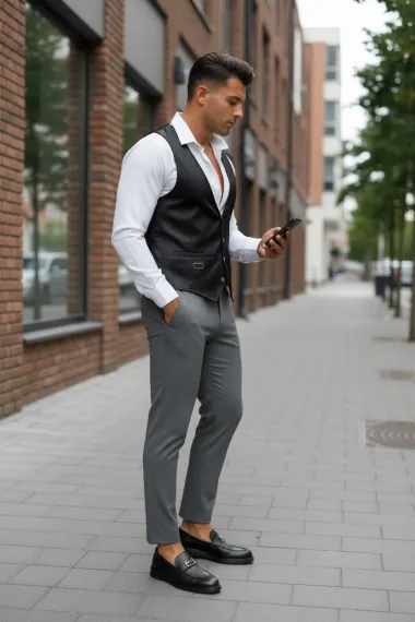 Vesta barbati eleganta slim fit neagra B8076 D5-4.2