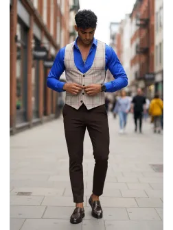 Vesta barbati eleganta slim fit bej B8078 89-3