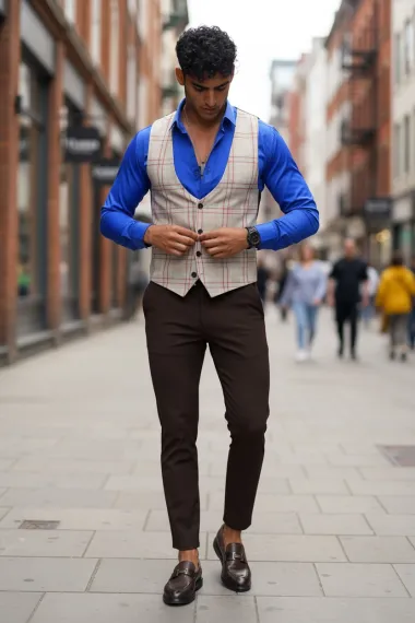 Vesta barbati eleganta slim fit bej B8078 89-3