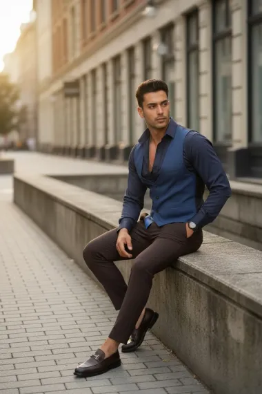 Vesta barbati eleganta slim fit bleumarin B8127 75-4 e