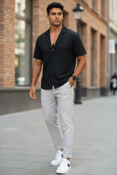 Camasa barbati neagra slim fit c333