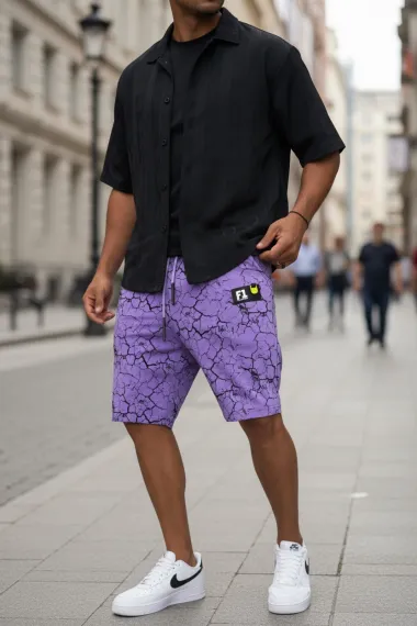 Pantaloni de trening scurti mov y050