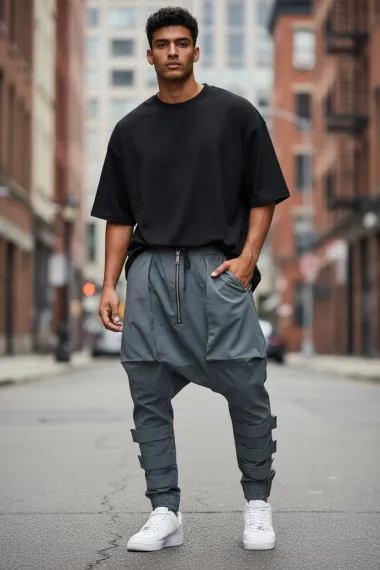 Pantaloni de trening cargo, gri, Y411