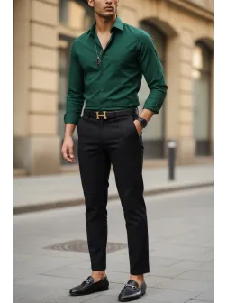 Camasa barbati bleumarin verde, slim fit, 13538