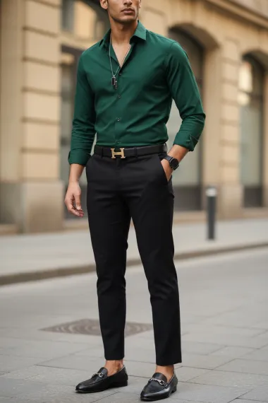 Camasa barbati bleumarin verde, slim fit, 13538
