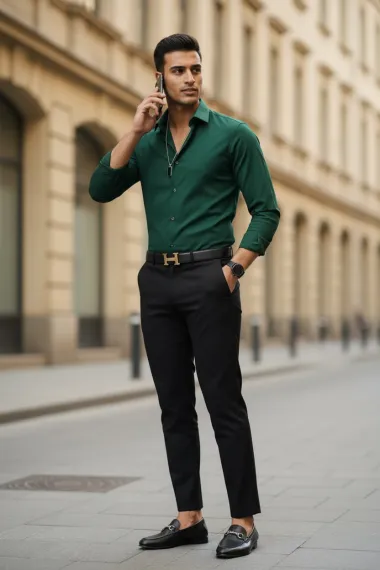Camasa barbati bleumarin verde, slim fit, 13538