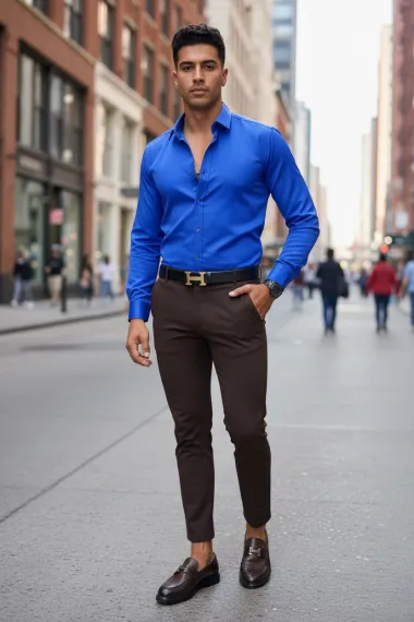 Camasa barbati albastra slim fit 13540
