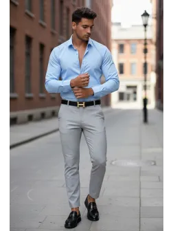 Pantaloni barbati eleganti gri deschis 13542