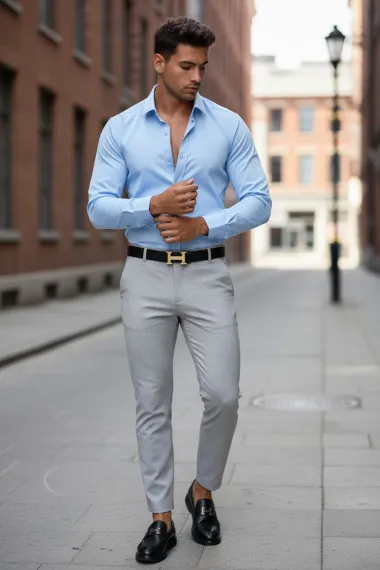 Pantaloni barbati eleganti gri deschis 13542