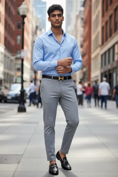 Pantaloni barbati eleganti gri deschis 13542