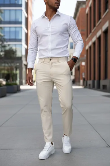 Pantaloni barbati eleganti bej 13560
