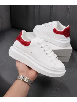 Adidasi dama casual albi cu rosu , diamond 111D