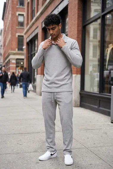 Trening barbati slim fit gri Pantaloni + Hanorac 7500