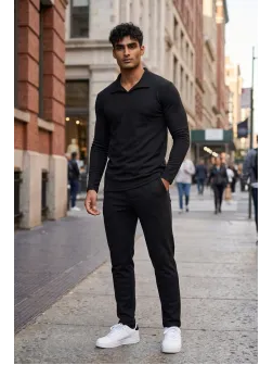 Trening barbati slim fit negru Pantaloni + Hanorac 7500