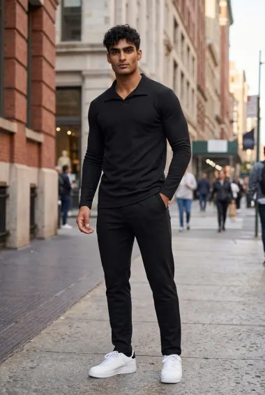 Trening barbati slim fit negru Pantaloni + Hanorac 7500