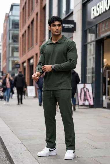 Trening barbati slim fit kaki Pantaloni + Hanorac 7500