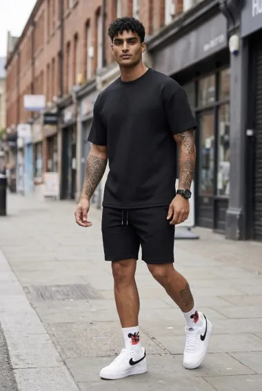 Compleu de vara, triocu + pantaloni, negru 7502