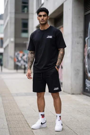 Compleu de vara, triocu + pantaloni, negru 7504