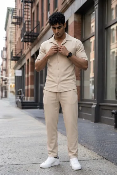 Compleu de vara, triocu + pantaloni, bej 7505