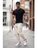 Pantaloni de trening cargo, bej, conici y093
