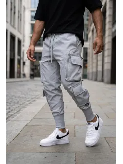 Pantaloni de trening cargo, gri, conici y093