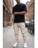 Pantaloni de trening cargo, bej, conici y223
