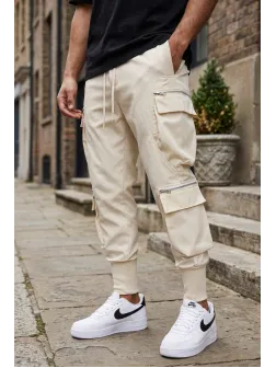 Pantaloni de trening cargo, bej, conici y224