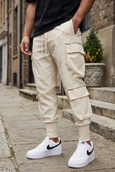 Pantaloni de trening cargo, bej, conici y224