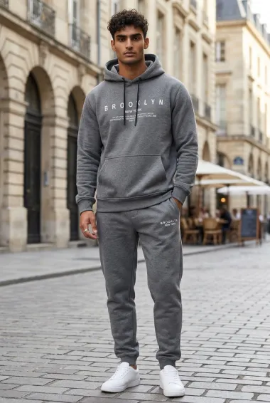 Trening barbati slim fit Pantaloni + Hanorac, gri, vatuit 13521