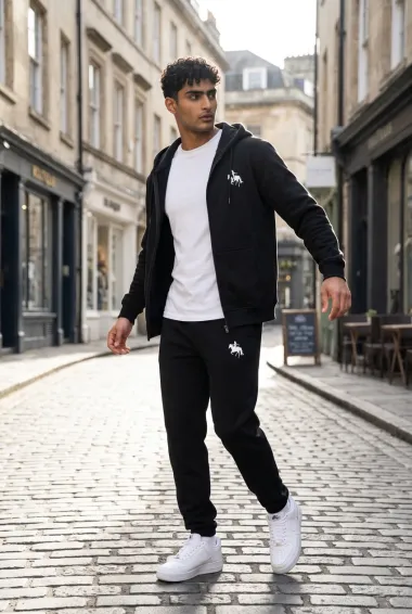 Trening barbati slim fit Pantaloni + Hanorac, negru, 13524