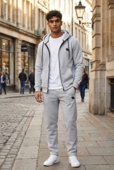 Trening barbati slim fit Pantaloni + Hanorac, gri, 13525