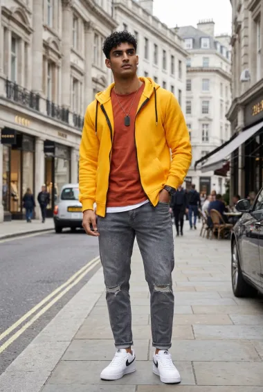 Hanorac barbati slim fit, galben 13526