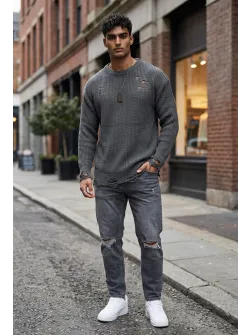 Pulover barbati slim fit gri 13529
