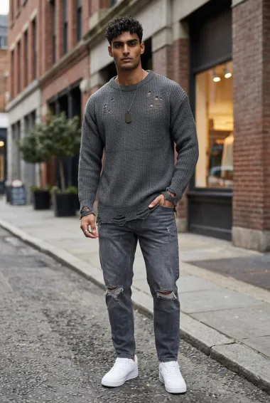 Pulover barbati slim fit gri 13529
