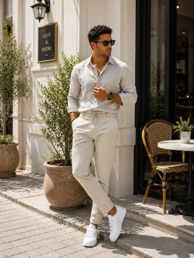 Pantaloni barbati casual, bej, PREMIUM, 13500