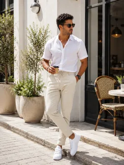 Pantaloni barbati casual, bej, PREMIUM, 13500