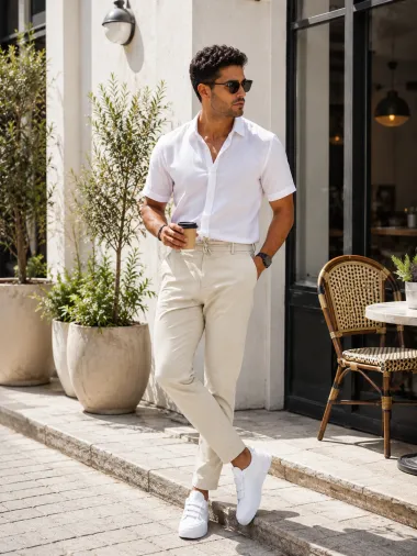 Pantaloni barbati casual, bej, PREMIUM, 13500
