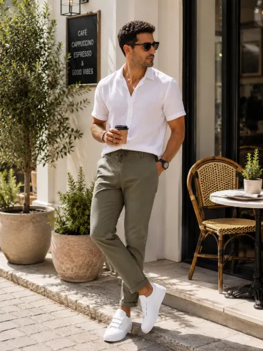 Pantaloni barbati casual, kaki, PREMIUM, 13500