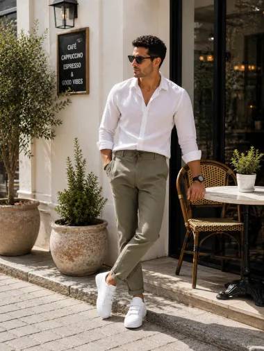 Pantaloni barbati casual, kaki, PREMIUM, 13500