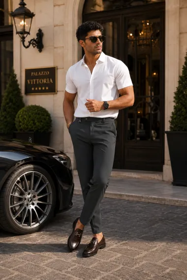 Pantaloni barbati casual, negri, PREMIUM, 13501