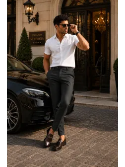 Pantaloni barbati casual, negri, PREMIUM, 13501